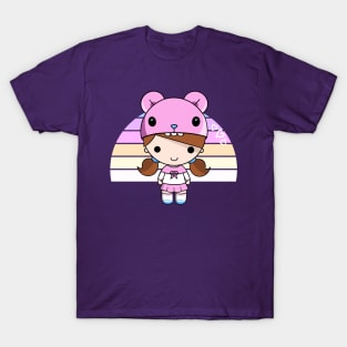 Kawaii Girl in Pink and Rainbow T-Shirt